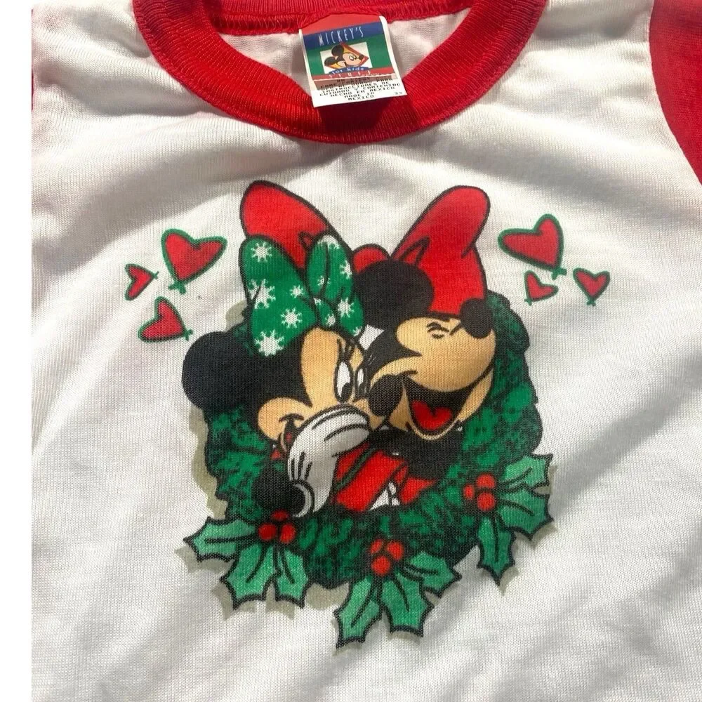 Vintage 90s Disney's Mickey Minnie Mouse Pajama Set Christmas Toddler 4T Red